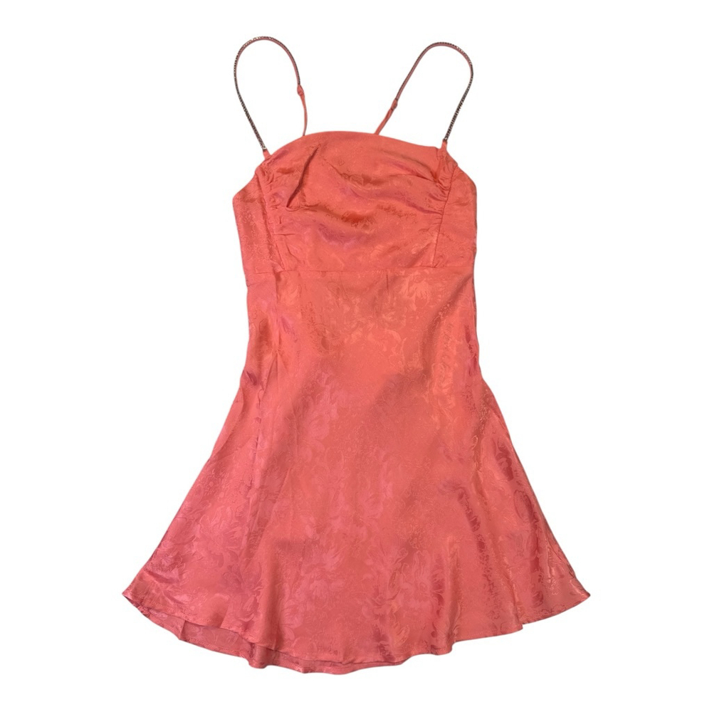 FOR LOVE & LEMONS Gabrielle Mini Dress Pink Satin Floral Rhinestone Strap XS - Picture 3 of 9
